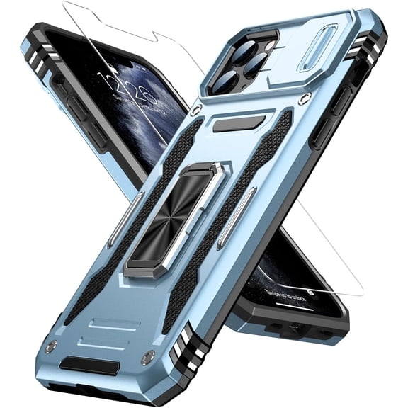 for iPhone 11 Pro Case with Screen Protector,Sliding Camera Cover,-Grade Cover with Stand Phone Case 5.8" Light Blue