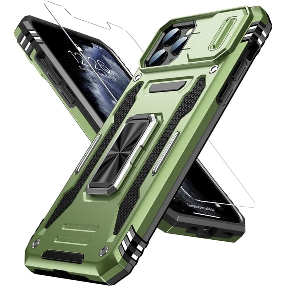 for iPhone 11 Pro Case with Screen Protector,Sliding Camera Cover,-Grade Cover with Stand Phone Case 5.8" Olive Green
