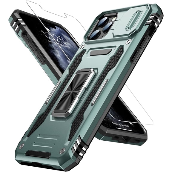for iPhone 11 Pro Case with Screen Protector,Sliding Camera Cover,-Grade Cover with Stand Phone Case 5.8" Pale Green