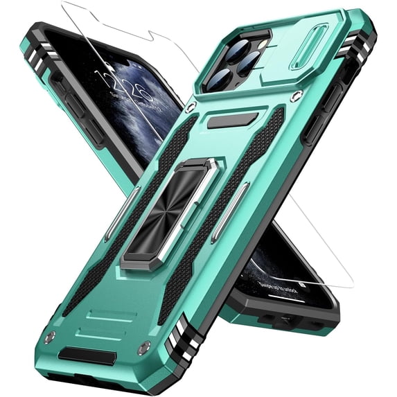 for iPhone 11 Pro Case with Screen Protector,Sliding Camera Cover,-Grade Cover with Stand Phone Case 5.8" Turquoise
