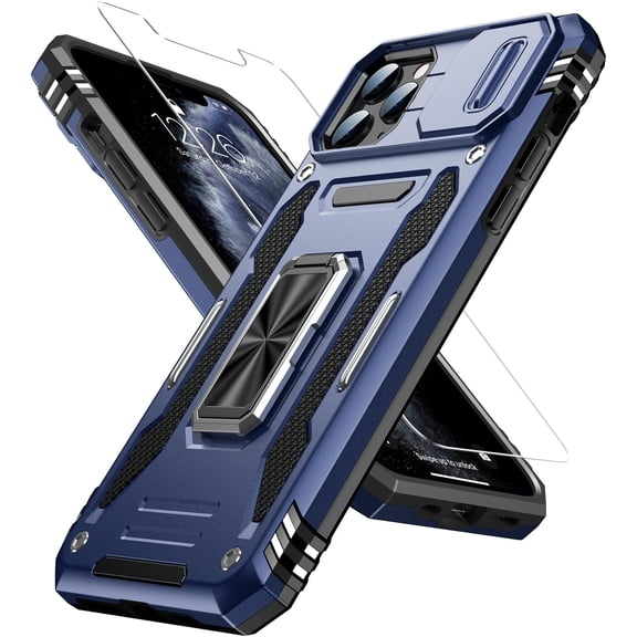 for iPhone 11 Pro Case with Screen Protector,Sliding Camera Cover,Military-Grade Cover with Magnetic Stand Phone Case 5.8" Navy Blue
