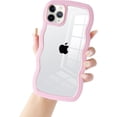 thumbnail image 1 of for iPhone 11 Pro Max Case Cute Shockproof Clear Hybrid Slim Wave Frame Shape Phone Protective Case for iPhone 11 Pro Max 6.5 INCH Pink, 1 of 14