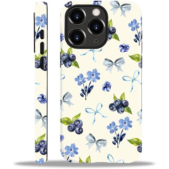 for iPhone 11 Pro Max Case, HL2 Aesthetic Blueberry Bow Tie Hybrid 2 Layer Hard Shell Silicone Protective Pattern Design Case