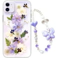 thumbnail image 1 of for iPhone 11 pro max Purple Flowers case Protective Clear Soft TPU Flexible Rubber Pressed Dry Real Flowers Case Blue White Flower, 1 of 13
