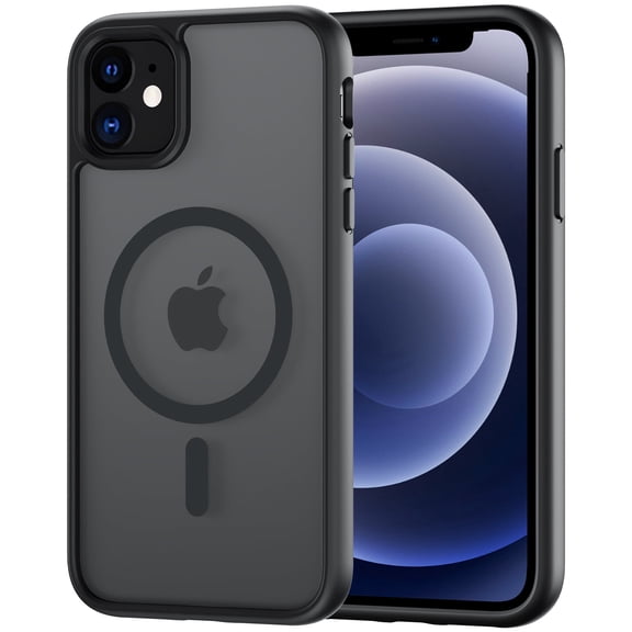 for iPhone 12 / 12 Pro Case Compatible with MagSafe, Translucent Matte Shockproof Phone Case Cover - Black