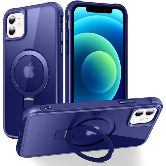 for iPhone 12/12 Pro Case with Stand [ Grade Drop Tested][Compatible with Magnet] Ring Translucent Slim Hard Back Soft Edge, Blue