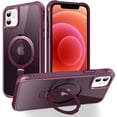 thumbnail image 1 of for iPhone 12/12 Pro Case with Stand [ Grade Drop Tested][Compatible with Magnet] Ring Translucent Slim Hard Back Soft Edge, Wine Red, 1 of 13