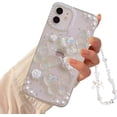 thumbnail image 1 of for iPhone 12 3D Butterfly with Rose Female Girl Sparkling Pretty Crystal Cute Girl Phone case Protector case + Pearl Chain Transparent, 1 of 13