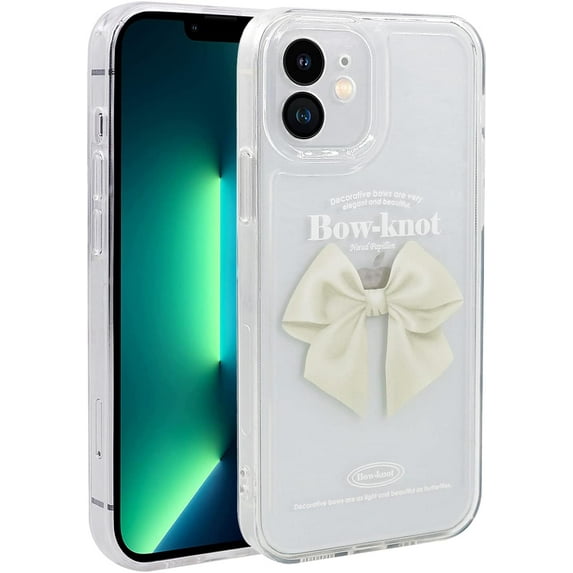 for iPhone 12 Case Clear, Not Yellowing Phone Case for iPhone 12 with Slim Cover & Shockproof Bumper Phone Case for iPhone 12 (6.1 inch), White Bow