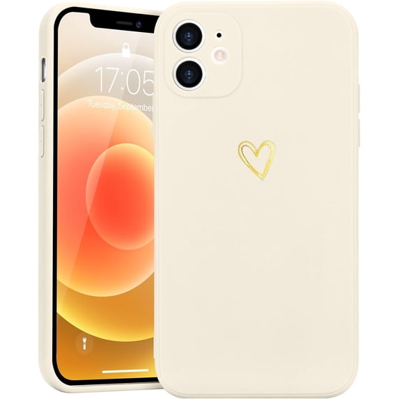 for iPhone 12 Case Cute Slim Shockproof Phone Case with Wireless Charging Support and Protection, Beige