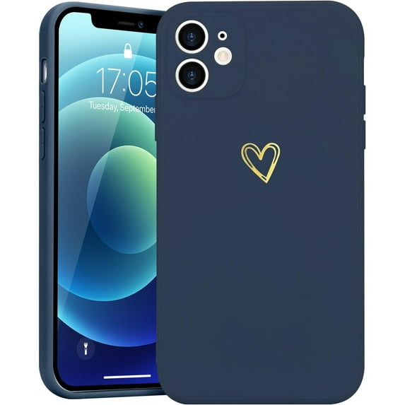 for iPhone 12 Case Cute Slim Shockproof Phone Case with Wireless Charging Support and Protection, Navy Blue