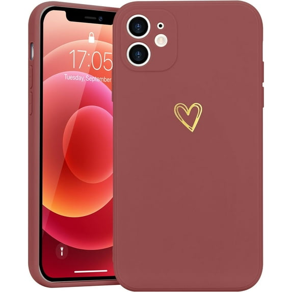 for iPhone 12 Case Cute Slim Shockproof Phone Case with Wireless Charging Support and Protection, Red