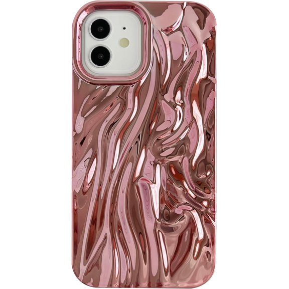for iPhone 12 Case,Pleated Water Ripple Chrome Wave Pattern Soft Compatible with iPhone Case (Pink,iPhone 12)