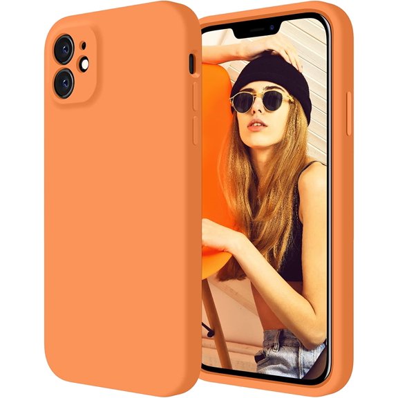 for iPhone 12 Case, Silicone Upgraded [Camera Protecion] Phone Case with Soft Anti-Scratch Microfiber Lining, 6.1 inch, Kumquat