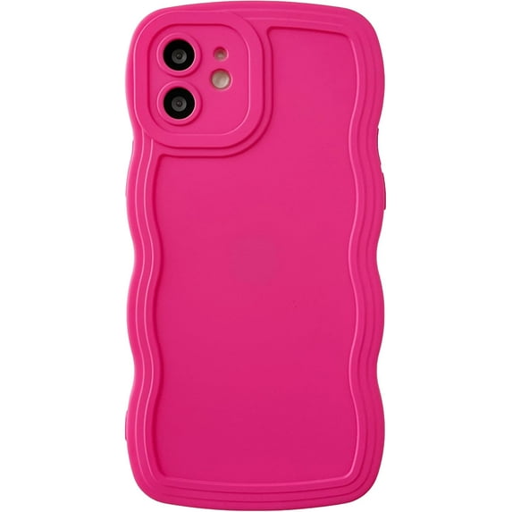 for iPhone 12 Case, Solid Color Curly Wave Frame Soft Compatible with iPhone Case (Red,iPhone 12)
