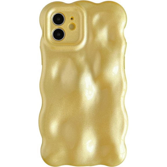 for iPhone 12 Case,Water Ripple Wave Meteorite Bubble Chrome Plating Electroplated Candy Phone Case (Light Yellow)