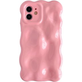 for iPhone 12 Case,Water Ripple Wave Meteorite Bubble Chrome Plating Electroplated Candy Phone Case (Pink)