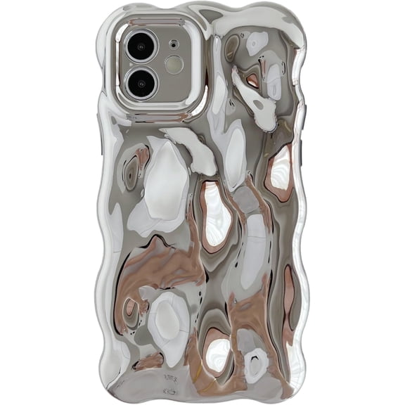 for iPhone 12 Case,Water Ripple Wave Meteorite Bubble Chrome Plating Electroplated Candy Phone Case (Silver)