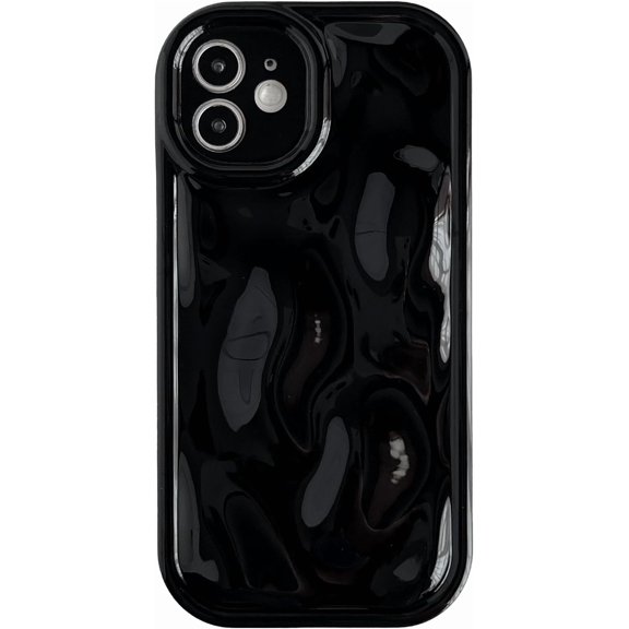 for iPhone 12 Case,Water Ripple Wave Meteorite Bubble Chrome Plating Soft Phone Case (Black)