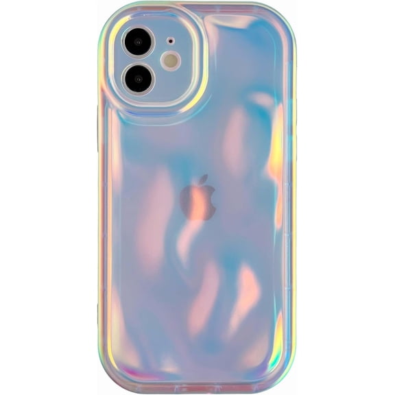 for iPhone 12 Case,Water Ripple Wave Meteorite Bubble Chrome Plating Soft Phone Case (Fluorescent Silver)