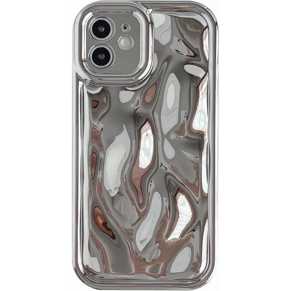 for iPhone 12 Case,Water Ripple Wave Meteorite Bubble Chrome Plating Soft Phone Case (Light Silver)