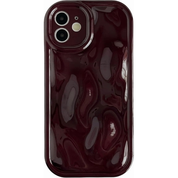 for iPhone 12 Case,Water Ripple Wave Meteorite Bubble Chrome Plating Soft Phone Case (Wine Red)