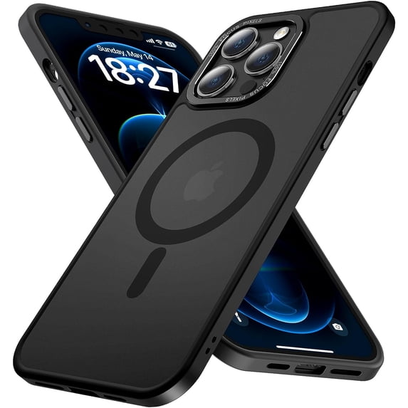 for iPhone 12 Case/iPhone 12 Pro Case Magnetic Compatible with MagSafe Slim Translucent Matte Phone Case Cover 6.1 inch (Black)