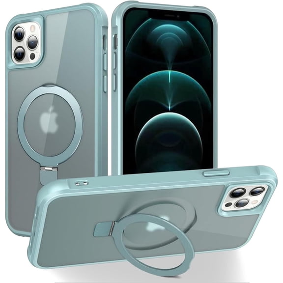 for iPhone 12 Case & iPhone 12 Pro Case with Magnetic O-Ring Stand Translucent Case for iPhone 12 & 12 Pro 6.1" [Compatible with MagSafe], Blue
