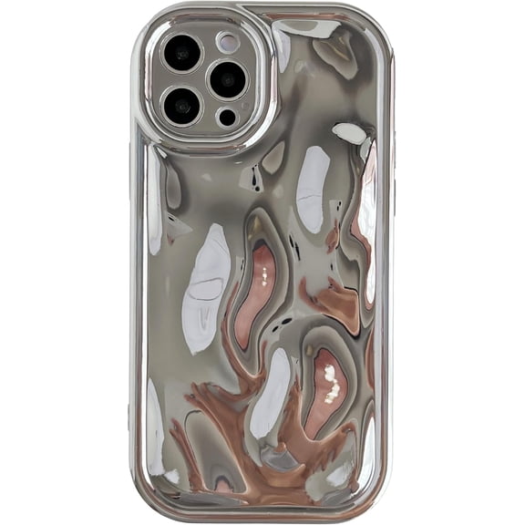 for iPhone 12 Pro Case,Water Ripple Wave Meteorite Bubble Chrome Plating Soft Phone Case (Silver)