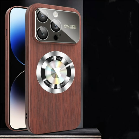 for iPhone 12 Pro, Logo View Compatible with MagSafe,Slim Shockproof Wood Patterned Premium Leather Full Camera Protection Anti-Scratch Case , B