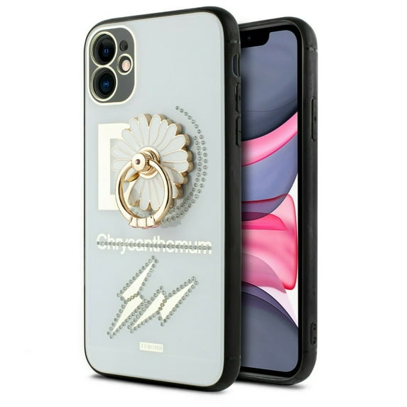 for iPhone 12 Pro Max 6.7 inch Ring Cute Glitter Phone Case Slip Guard Grids Pattern Kickstand Hybrid Slim Shock Bumper Cover