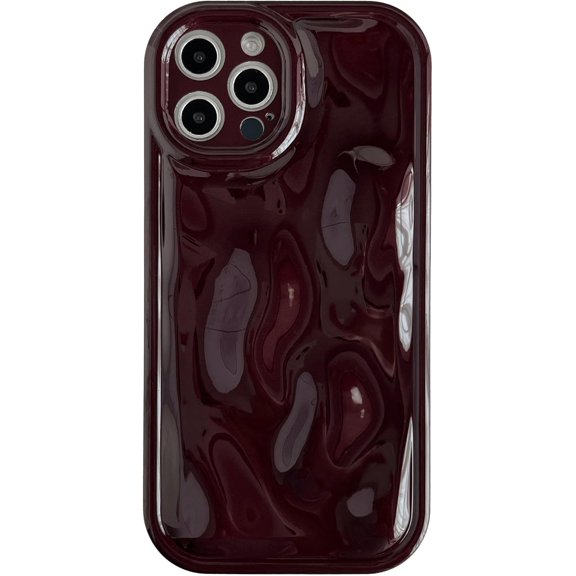 for iPhone 12 Pro Max Case,Water Ripple Wave Meteorite Bubble Chrome Plating Soft Phone Case (Wine Red)