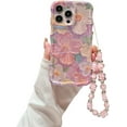 thumbnail image 1 of for iPhone 12 Pro Max Wavy Case, [Curly Protection Frame][Vintage Glossy Oil Painting Floral Print] with Lovely Bead Chain for Grils and Women (Pink), 1 of 9