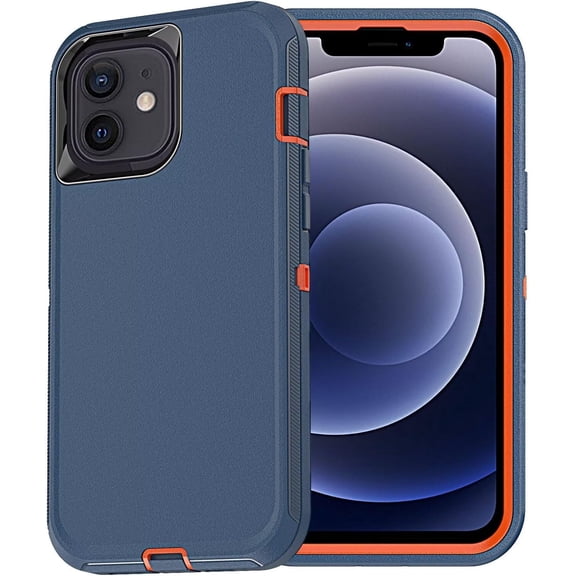 for iPhone 12 mini / 13 Case Shockproof Dropproof Dust-Proof Drop Proof 3-in-1 Durable Phone Heavy Duty Protection Cover mini/13 5.4" Blue/Orange