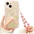 thumbnail image 1 of for iPhone 12 pro Case, Cartoon Floral Rabbit with Floral Beaded Lanyard Wrist Strap for Girly, Soft TPU Full Protective Cover- Flower Rabbit, 1 of 13