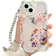 thumbnail image 1 of for iPhone 12 pro Case Clear Cute Flower Bear with Pearl Chain for Girls with Bear Ears Soft TPU Shockproof Protective Girly -Flower Bear, 1 of 13