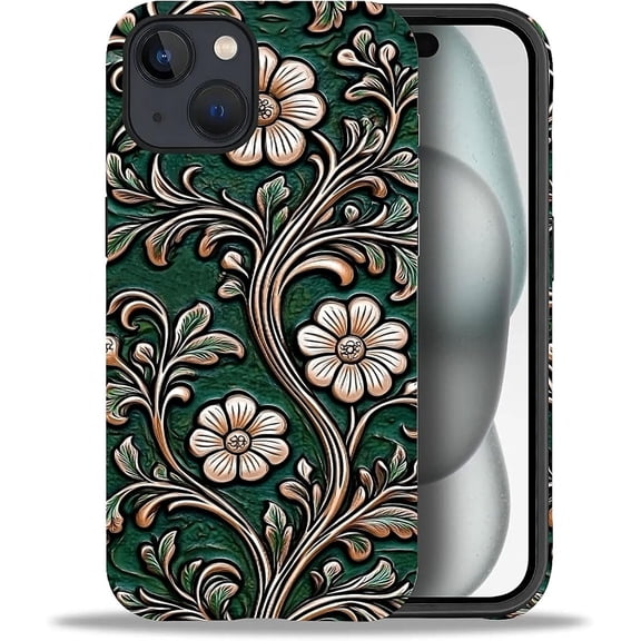 for iPhone 13/14 Case, Adopting a Mixed Double-Layer Protective Matte Shell Design, it is Fashionable and Beautiful, Retro Copper Flower.