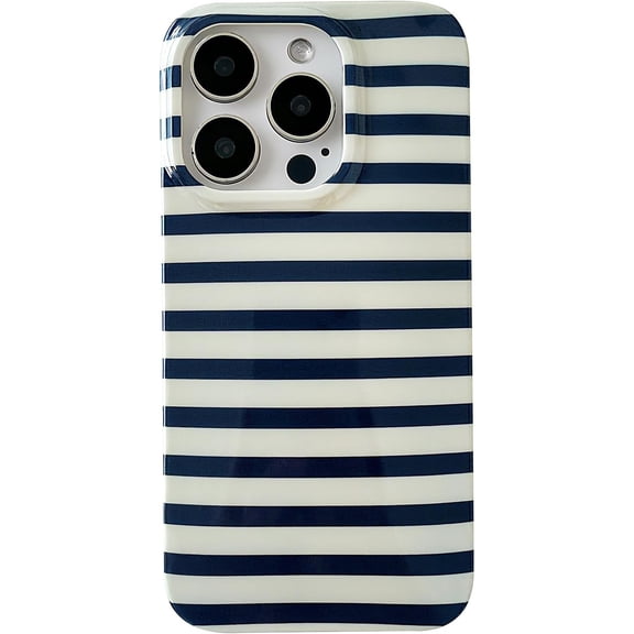 for iPhone 13/14 Case with Geometric Horizontal Stripes,Cute Fashion Simple Line Pattern Women Men,Soft TPU Slim Glossy Shockproof Cover(Navy Blue)