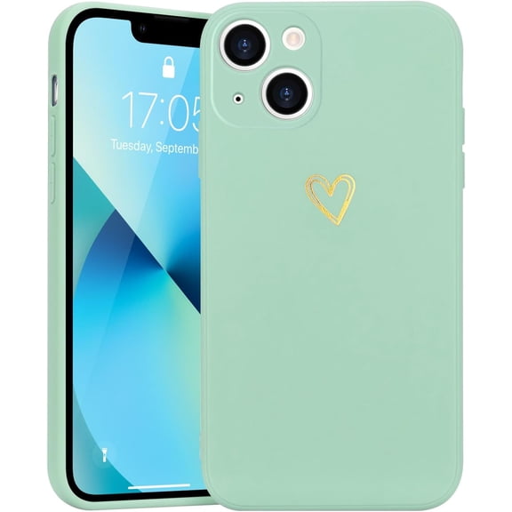 for iPhone 13 Case Cute Slim Shockproof Phone Case with Wireless Charging Support and Protection, Mint Green