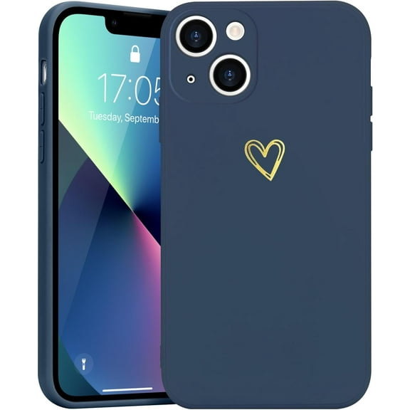 for iPhone 13 Case Cute Slim Shockproof Phone Case with Wireless Charging Support and Protection, Navy Blue
