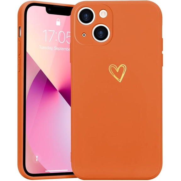for iPhone 13 Case Cute Slim Shockproof Phone Case with Wireless Charging Support and Protection, Orange