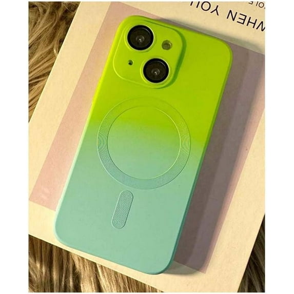for iPhone 13 Case Magnetic Gradient Color Slim Silicone Soft Cute Phone Case with Full Camera Protector Shockproof Cover Green Blue