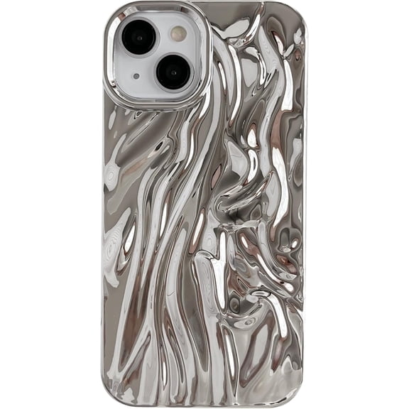 for iPhone 13 Case,Pleated Water Ripple Chrome Wave Pattern Soft Phone Case (Silver)