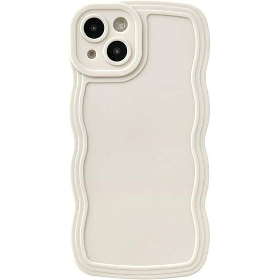 for iPhone 13 Case, Solid Color Curly Wave Frame Soft Compatible with iPhone Case (White,iPhone 13)