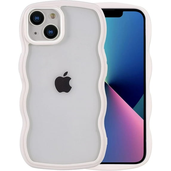 for iPhone 13 Case for iPhone 14 Case, Wave Frame Clear Back Soft Cute Compatible with iPhone 13 Case Compatible with iPhone 14 Case, White Edge