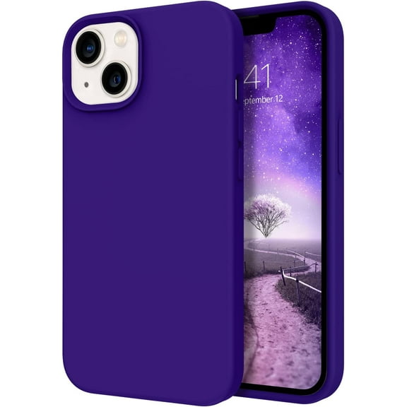 for iPhone 13 Case, iPhone 13 Phone Case Liquid Silicone Soft Gel Rubber Microfiber Lining Cushion Cover Shockproof Protective- Dark Purple