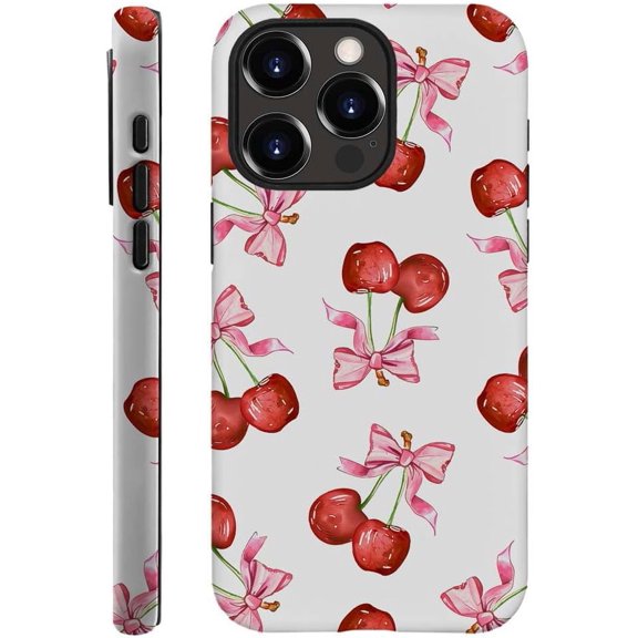 for iPhone 13 Pro Case, HH2 Bow Tie Cherry Hybrid 2 Layer Hard Shell Silicone Protective Pattern Design Case