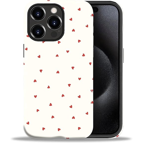 for iPhone 13 Pro Case,Hybrid 2-Layer Hard Shell + Silicone Protective Case -Resistant Shockproof- Red Heart-Shaped Print in A Simple Style