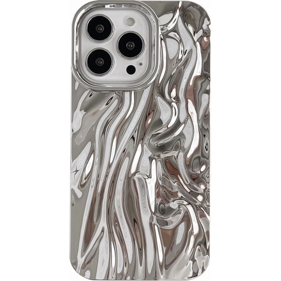 for iPhone 13 Pro Case,Pleated Water Ripple Chrome Wave Pattern Soft Compatible with iPhone Case (Silver,iPhone 13 Pro)