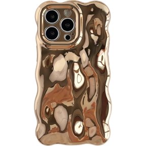 for iPhone 13 Pro Case,Water Ripple Wave Meteorite Bubble Chrome Plating Electroplated Candy Phone Case (Eletro Gold)